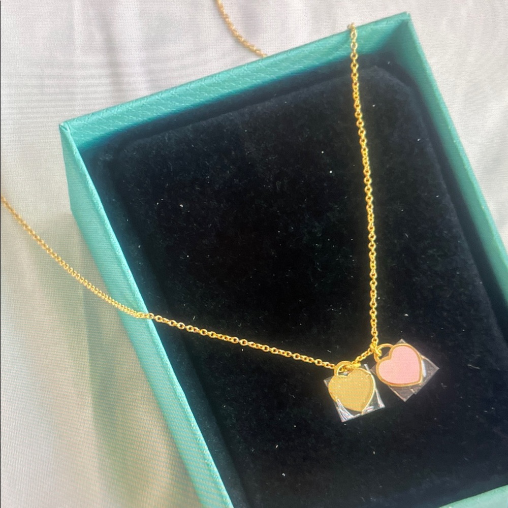 Tiffany & Co Charming Gold Necklace with Pink Heart Pendant